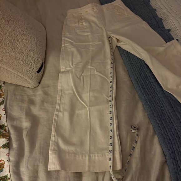 Tory Burch Button Fly Wide Leg Preppy Denim Cream High Rise Sailor Pants Size 2 - Picture 16 of 16